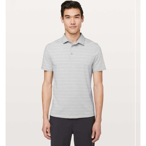 Lululemon Shirt Evolution Golf Polo Lookout Stripe Heathered Sea Salt Medium - Picture 1 of 6